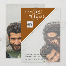 写真モダン結婚式の招待QRコードRSVPシナモン 招待状