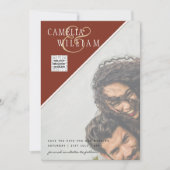 写真モダン結婚式の招待QRコードRSVPシナモン 招待状 (正面)