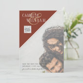 写真モダン結婚式の招待QRコードRSVPシナモン 招待状 (スタンド正面)