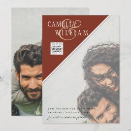 写真モダン結婚式の招待QRコードRSVPシナモン 招待状