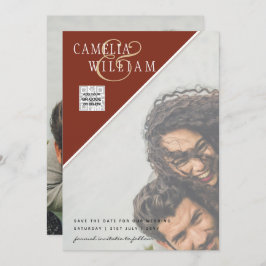 写真モダン結婚式の招待QRコードRSVPシナモン 招待状