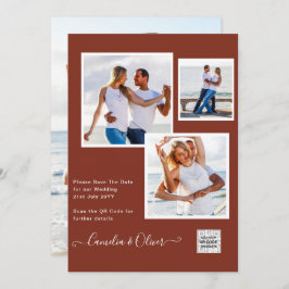 写真モダン結婚式の招待QRコードRSVPシナモン 招待状