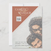 写真モダン結婚式の招待QRコードRSVPシナモン 招待状 (正面)