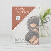 写真モダン結婚式の招待QRコードRSVPシナモン 招待状 (スタンド正面)