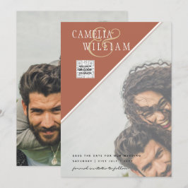 写真モダン結婚式の招待QRコードRSVPシナモン 招待状