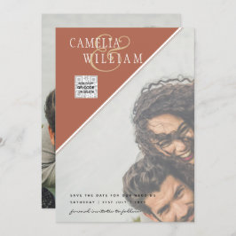 写真モダン結婚式の招待QRコードRSVPシナモン 招待状