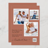 写真モダン結婚式の招待QRコードRSVPシナモン 招待状 (正面/裏面)