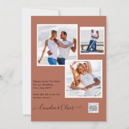 写真モダン結婚式の招待QRコードRSVPシナモン 招待状