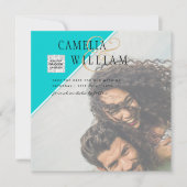 写真モダン結婚式の招待QRコードRSVPティール(緑がかった色) (正面)