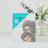 写真モダン結婚式の招待QRコードRSVPティール(緑がかった色) (スタンド正面)