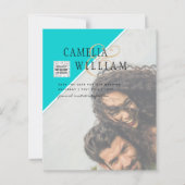 写真モダン結婚式の招待QRコードRSVPティール(緑がかった色) (正面)