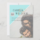 写真モダン結婚式の招待QRコードRSVPティール（緑がかった色） 招待状 (正面)