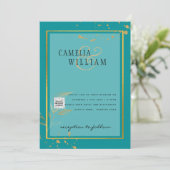 写真モダン結婚式の招待QRコードRSVPティール(緑がかった色) 招待状 (スタンド正面)