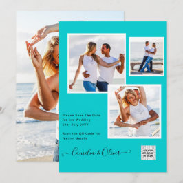 写真モダン結婚式の招待QRコードRSVPティール(緑がかった色) 招待状
