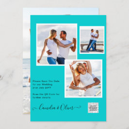 写真モダン結婚式の招待QRコードRSVPティール（緑がかった色） 招待状