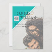 写真モダン結婚式の招待QRコードRSVPティール（緑がかった色） 招待状 (正面)