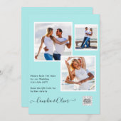 写真モダン結婚式の招待QRコードRSVPティール（緑がかった色） 招待状 (正面/裏面)