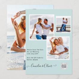写真モダン結婚式の招待QRコードRSVPティール（緑がかった色） 招待状
