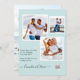 写真モダン結婚式の招待QRコードRSVPティール（緑がかった色） 招待状