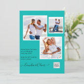 写真モダン結婚式の招待QRコードRSVPティール(緑がかった色) 招待状 (スタンド正面)