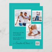 写真モダン結婚式の招待QRコードRSVPティール(緑がかった色) 招待状 (正面/裏面)