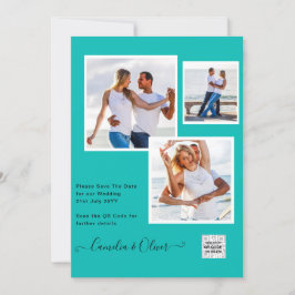写真モダン結婚式の招待QRコードRSVPティール（緑がかった色） 招待状