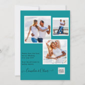 写真モダン結婚式の招待QRコードRSVPティール（緑がかった色） 招待状 (正面)