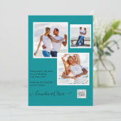 写真モダン結婚式の招待QRコードRSVPティール（緑がかった色） 招待状 (スタンド正面)