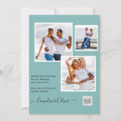 写真モダン結婚式の招待QRコードRSVPティール（緑がかった色） 招待状 (正面)