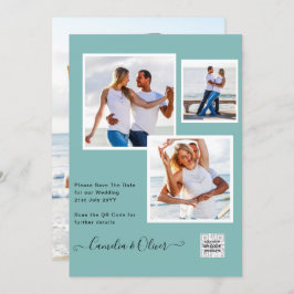 写真モダン結婚式の招待QRコードRSVPティール（緑がかった色） 招待状
