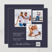 写真モダン結婚式の招待QRコードRSVPブルー (正面/裏面)