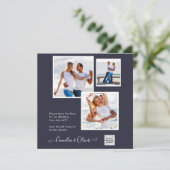 写真モダン結婚式の招待QRコードRSVPブルー (スタンド正面)