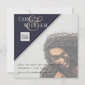 写真モダン結婚式の招待QRコードRSVPブルー (正面)