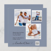 写真モダン結婚式の招待QRコードRSVPブルー (正面/裏面)