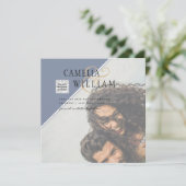 写真モダン結婚式の招待QRコードRSVPブルー (スタンド正面)