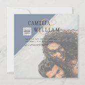 写真モダン結婚式の招待QRコードRSVPブルー (正面)