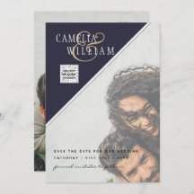 写真モダン結婚式の招待QRコードRSVPブルー