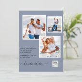 写真モダン結婚式の招待QRコードRSVPブルー 招待状 (スタンド正面)