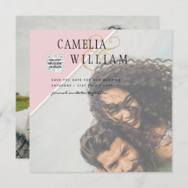 写真モダン結婚式の招待QRコードRSVP BlushPINK