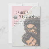 写真モダン結婚式の招待QRコードRSVP BlushPINK 招待状 (正面)