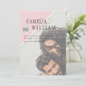 写真モダン結婚式の招待QRコードRSVP BlushPINK 招待状 (スタンド正面)