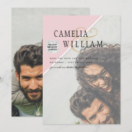 写真モダン結婚式の招待QRコードRSVP BlushPINK 招待状