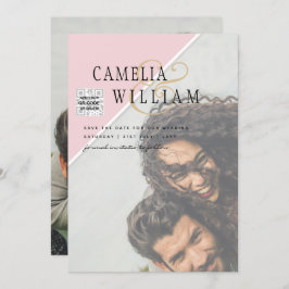 写真モダン結婚式の招待QRコードRSVP BlushPINK 招待状