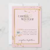 写真モダン結婚式の招待QRコードRSVP BlushPINK 招待状 (正面)