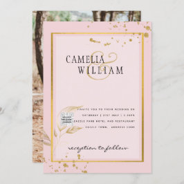 写真モダン結婚式の招待QRコードRSVP BlushPINK 招待状