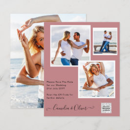 写真モダン結婚式の招待QRコードRSVP DustyROSE