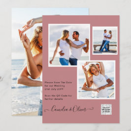 写真モダン結婚式の招待QRコードRSVP DustyROSE 招待状