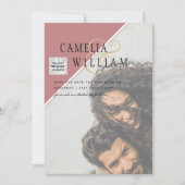 写真モダン結婚式の招待QRコードRSVP DustyROSE 招待状 (正面)