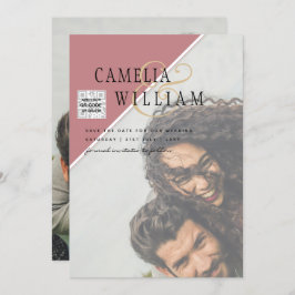 写真モダン結婚式の招待QRコードRSVP DustyROSE 招待状