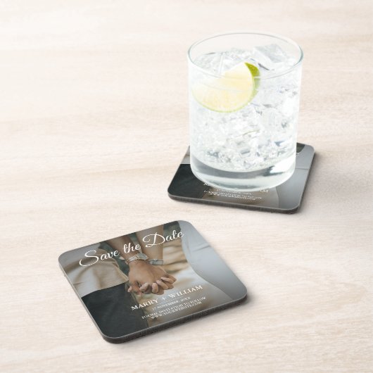 写真モダン結婚式の日付の保存エレガントクラシック コースター (右側)
